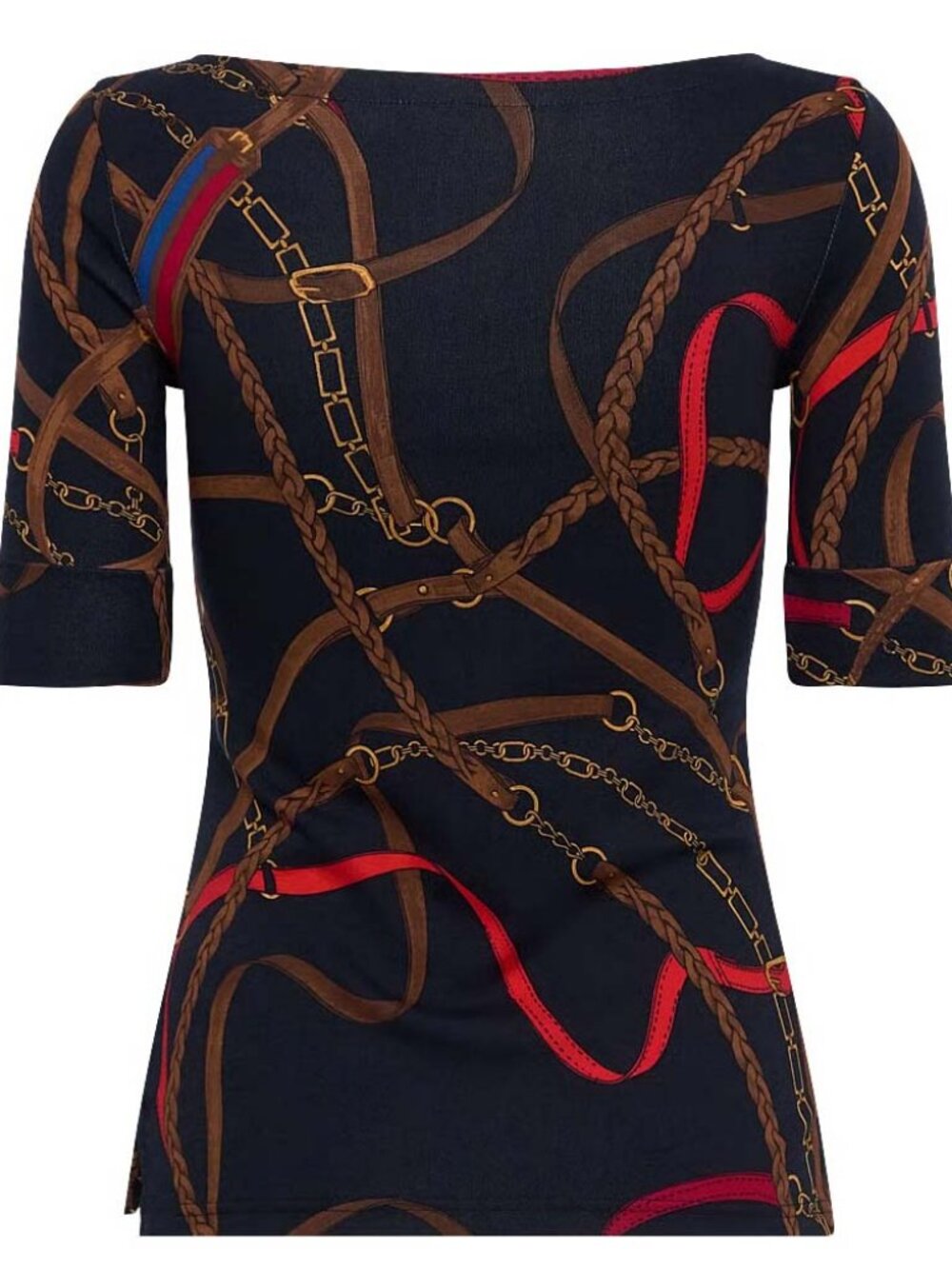 NWT Lauren Ralph Lauren Women's Belting-Print Cotton Boatneck T-Shirt Large L